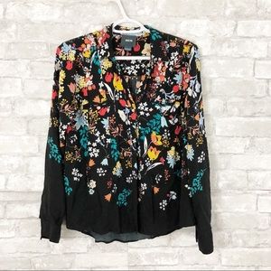 Anthropologie Maeve Black Floral Button Down Shirt